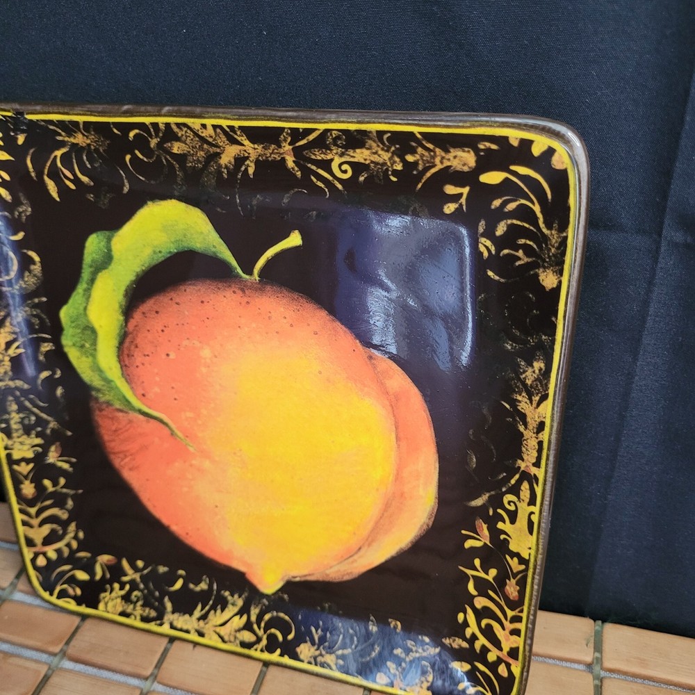 Damask Plate Peach Fruit Square 8.25"