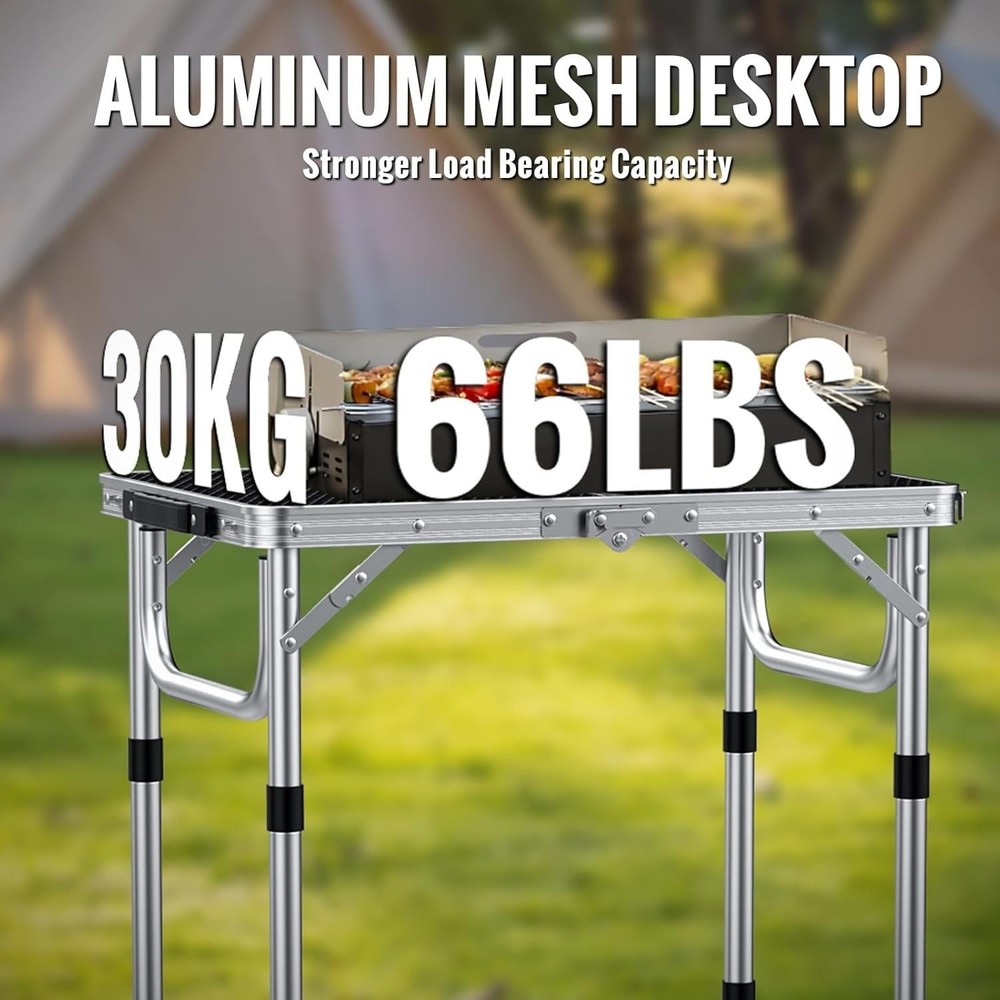 Showorch Adjustable Height Camping Table 27.5" Aluminum Folding Grill Mesh Table
