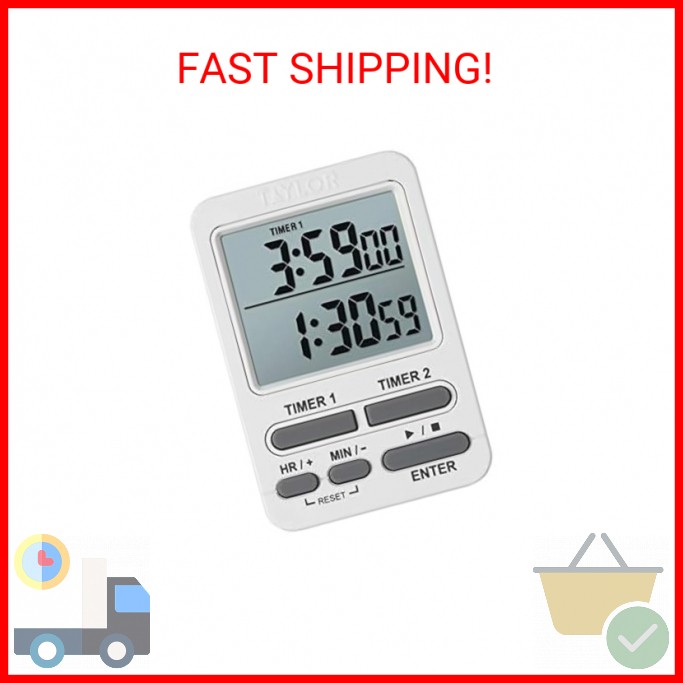 Taylor Dual Event Digital Timer w/Clock, White