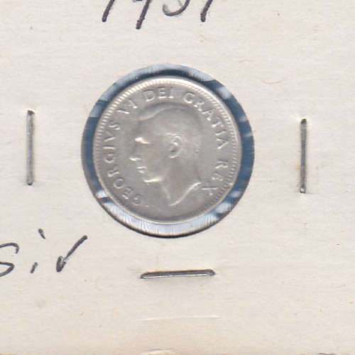 1951 Canada 10 Cent Silver Coin