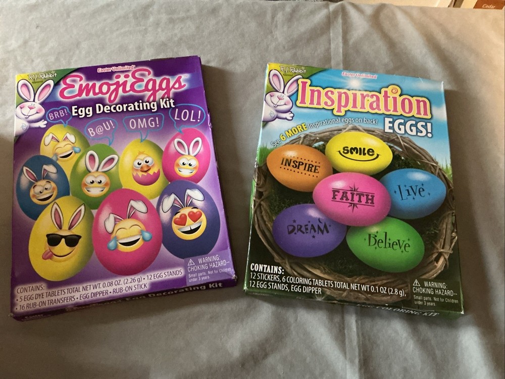 2 Unopened Egg Decorating Kits.Emoji Eggs And Inspiration Eggs.