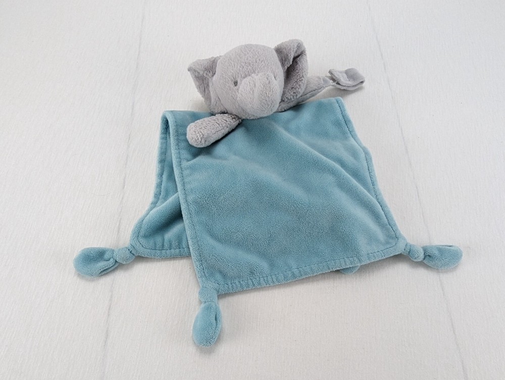 Carter's Gray Elephant Rattle Blue Security Blanket Pacifier Holder Knot 2015