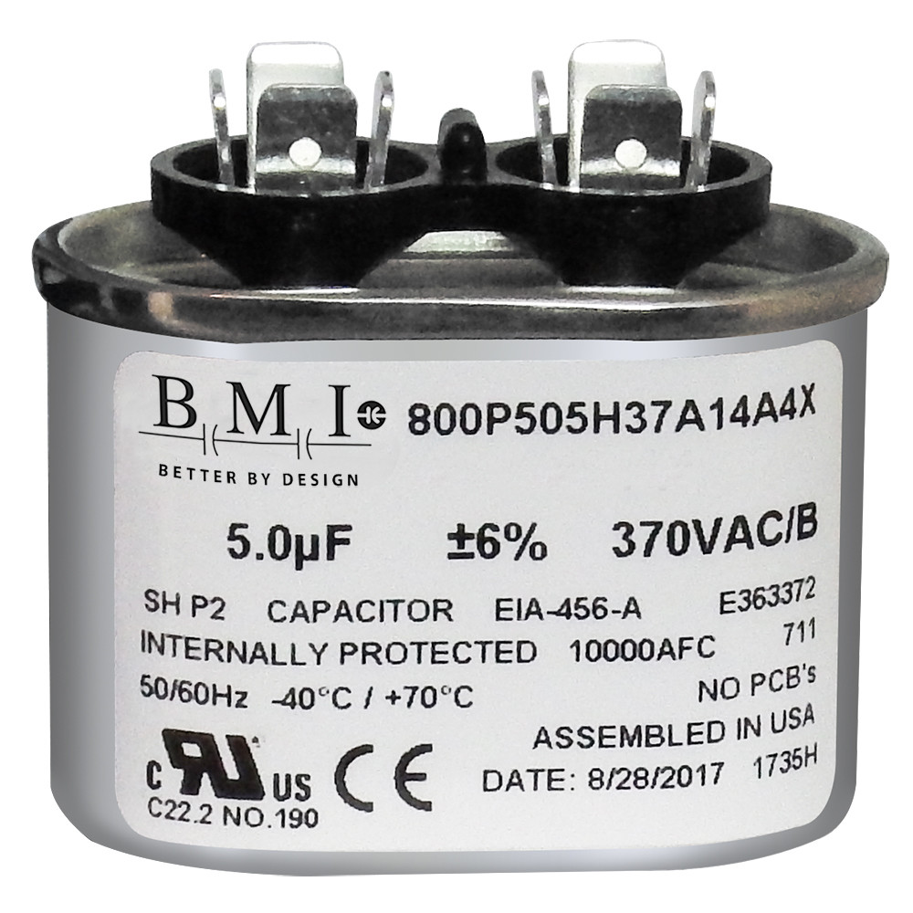 CAPACITOR OVAL 5 uF MFD 370 VOLT , U.S.A. MADE
