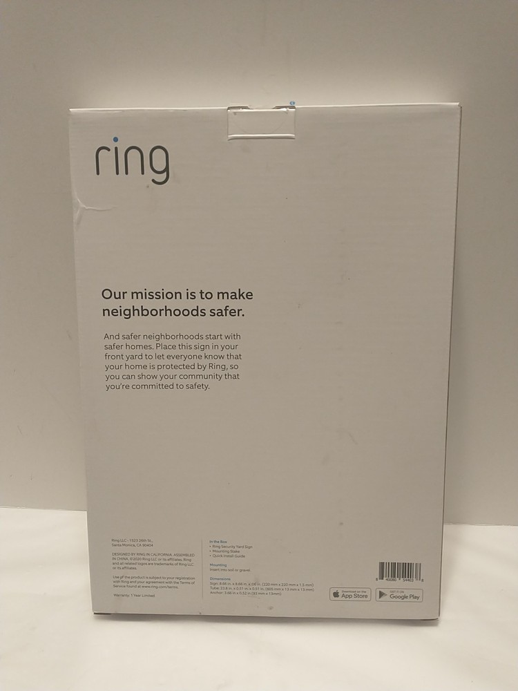 Ring Security Yard Sign Open Box Read Desc See Pics