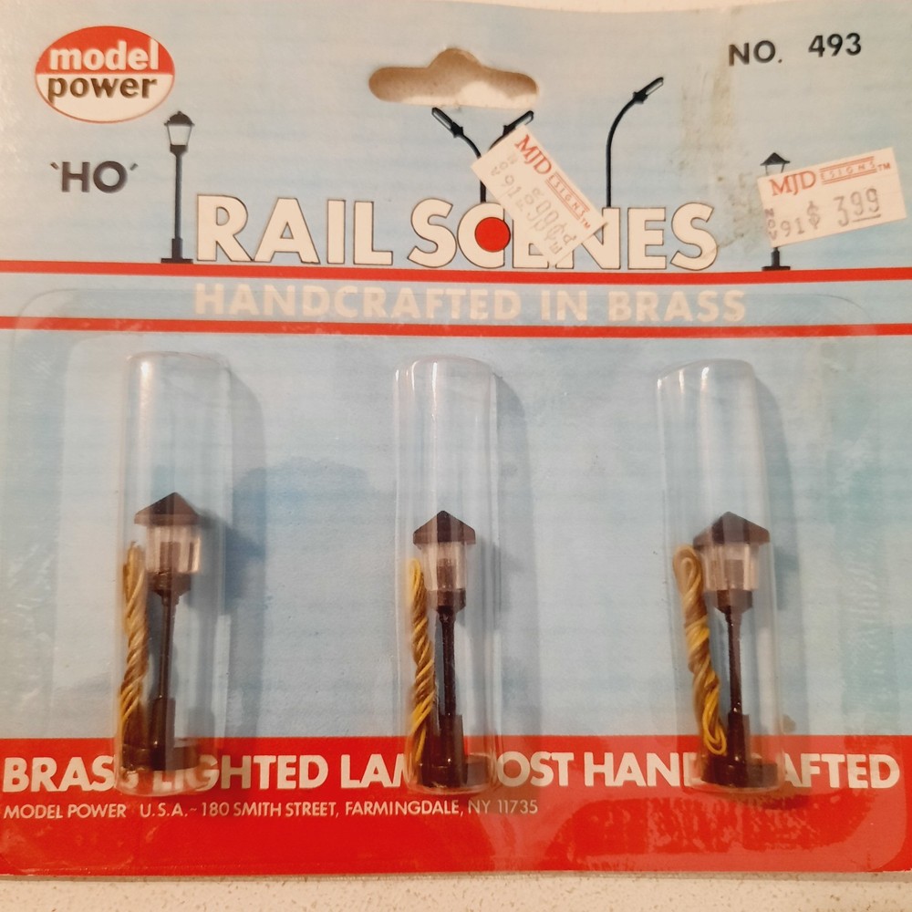 2 Model Power HO Scale #493 3 Pack Brass Lighted Lamp Posts Handcrafted NOS