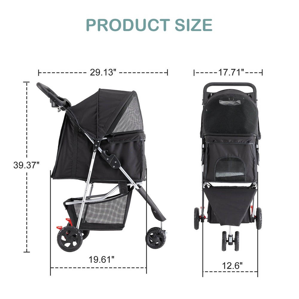 3-Wheel Pet Stroller for Dogs, Jogging Stroller with Breathable Mesh Window,