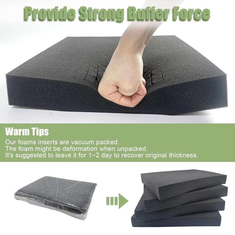 4Pcs Polyurethane Foam Inserts 16x12x2 Inch Pick and Pluck Foam Padding Sheets