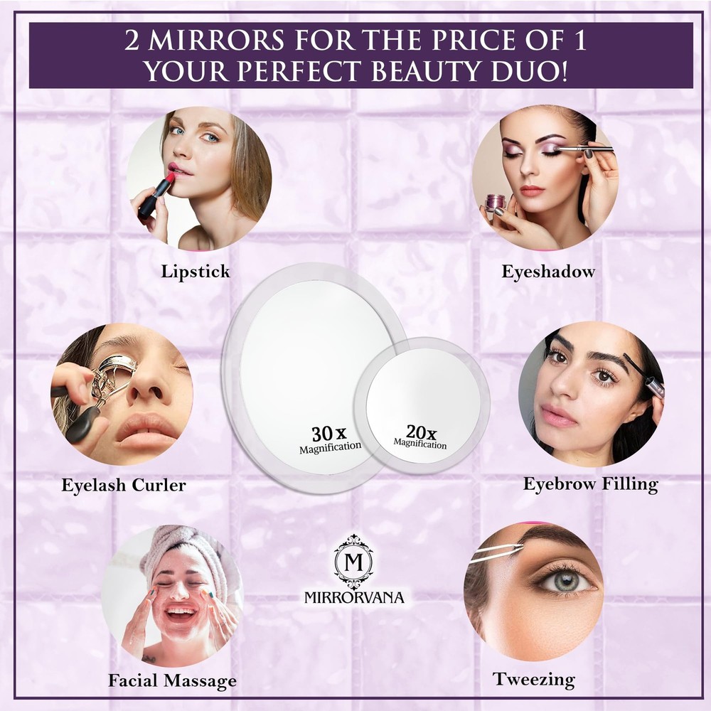 30x 20x Magnifying Mirror Set Wall Mounted Makeup Mirror with Suction Cup