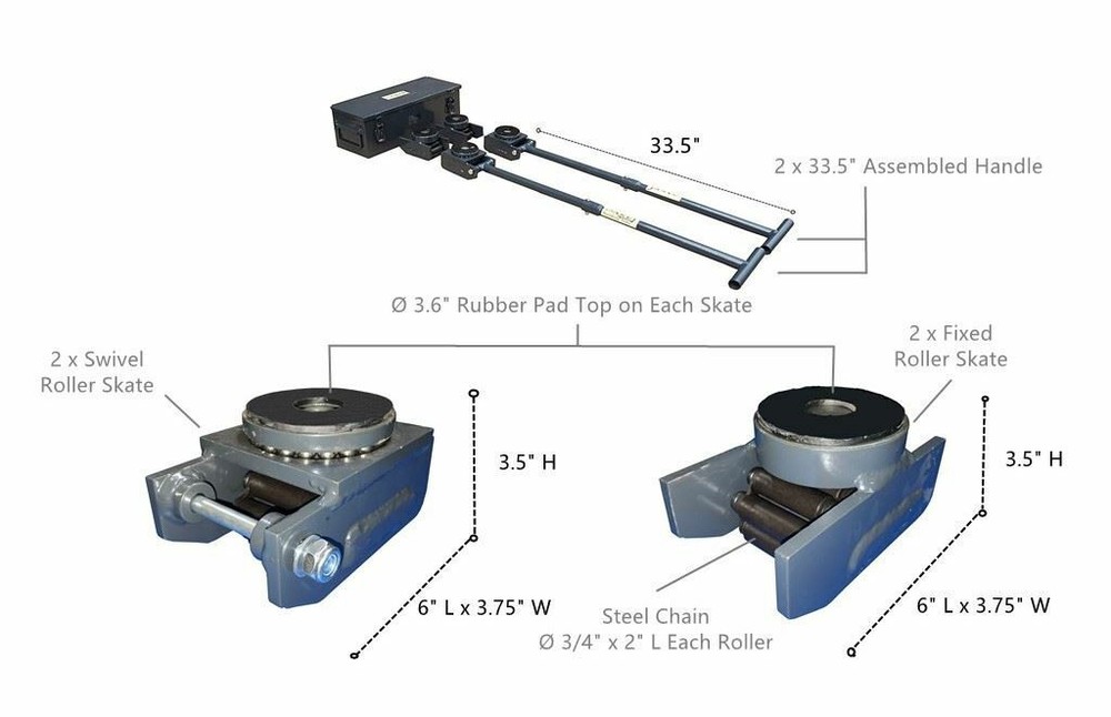 Pake Handling Tools Equipment Roller Skate Kits, 8800lbs