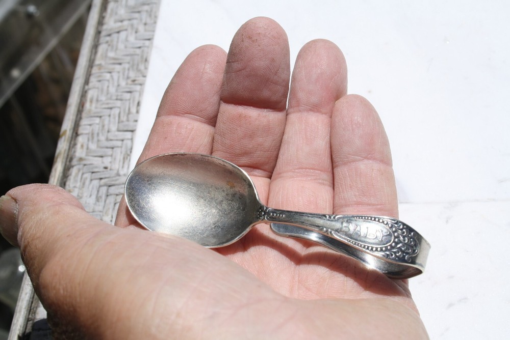 Antique Silver Plate BABY Handle LOOP BABY SPOON