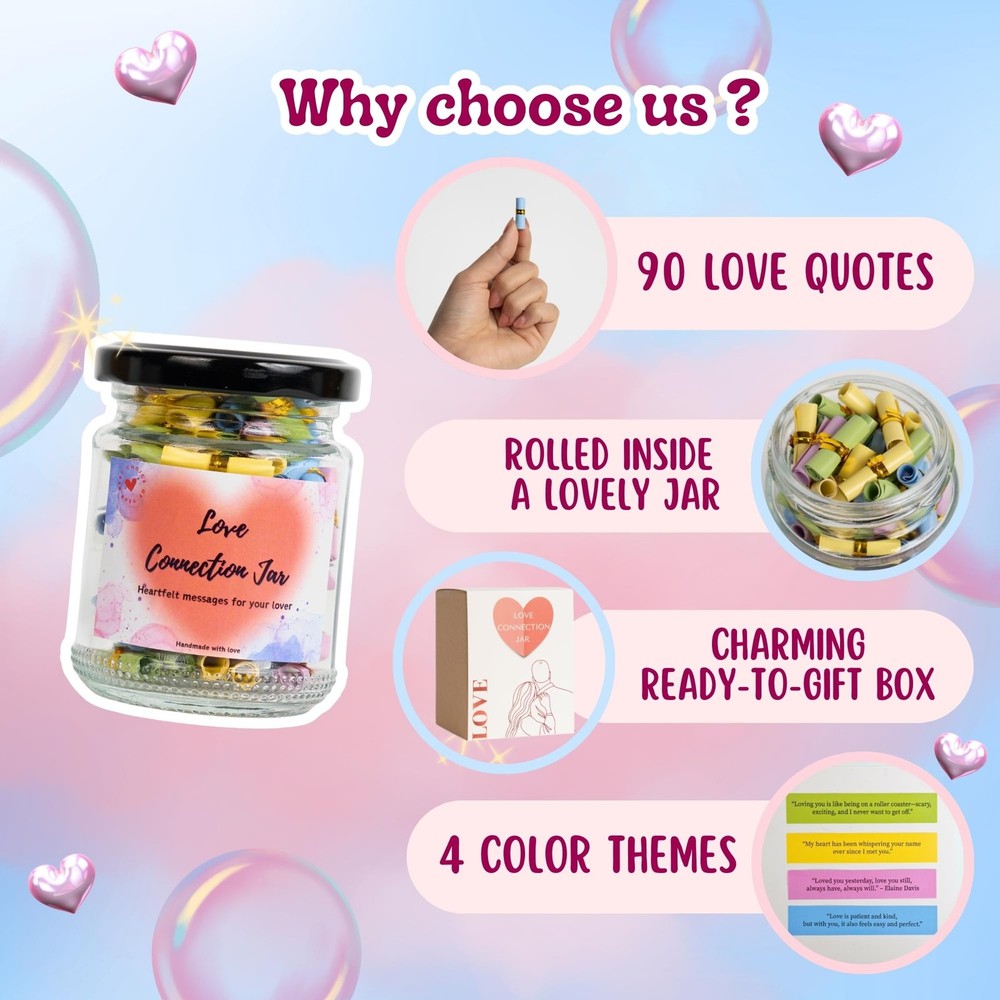 90 PCS Love Notes Jar, Long Distance Relationship Gift, Connection Jar