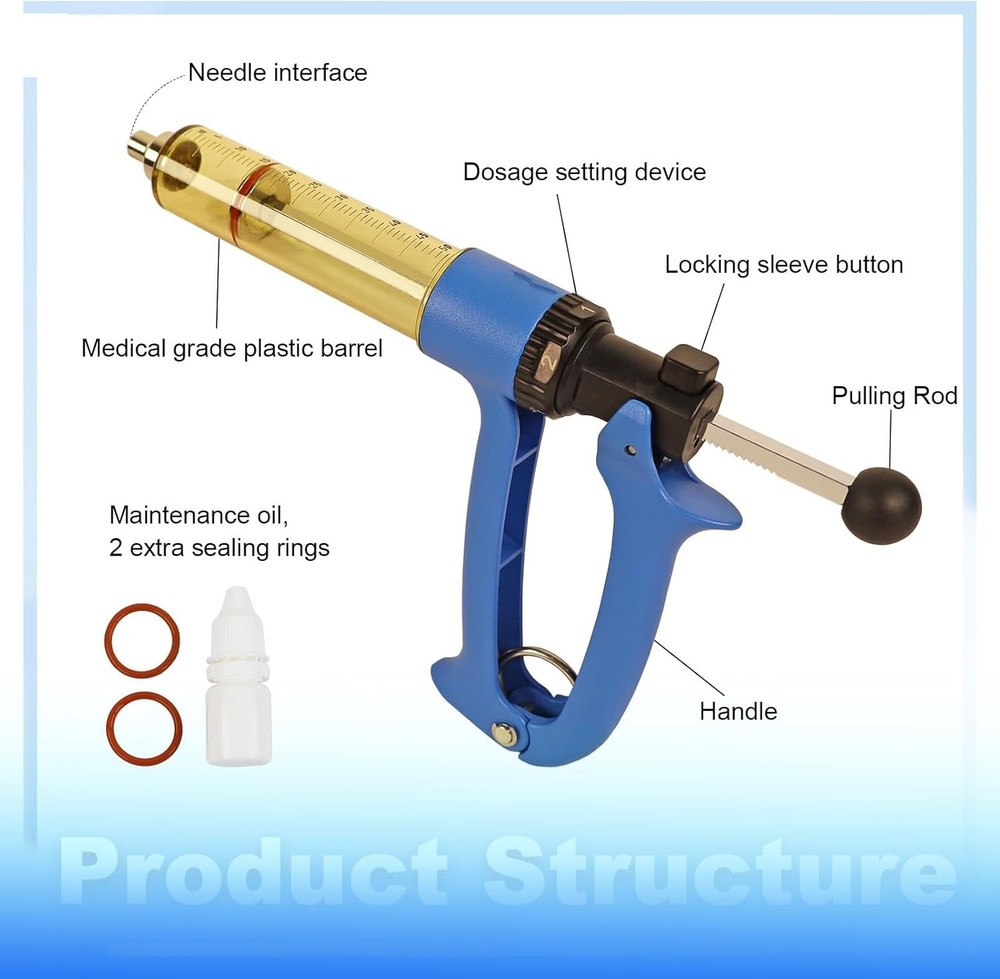 50ML Semi Automatic Livestock Syringe, Adjustable Continuous Repeating Luer Lock