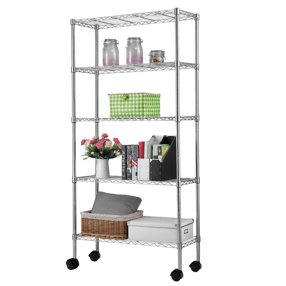 65x36x14" 5 Tier Adjustable Wire Metal Storage Shelving Shelf Unit Rack Rolling