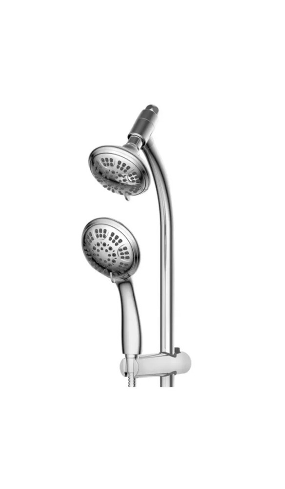 Project Source Polished Chrome Dual Head Shower Faucet Bar System w/ Diverter