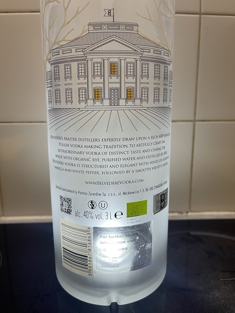 Belvedere Jeroboam 3L Empty Light Up Vodka Bottle