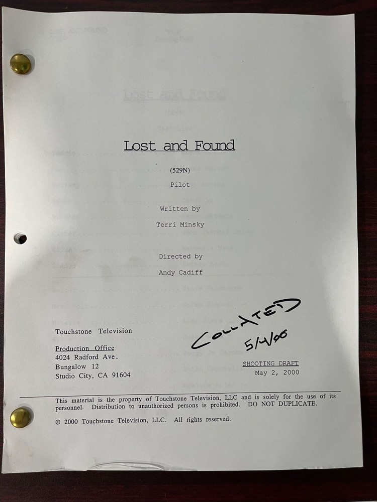 lost and found script and booklet The Geena Davis Show pilot