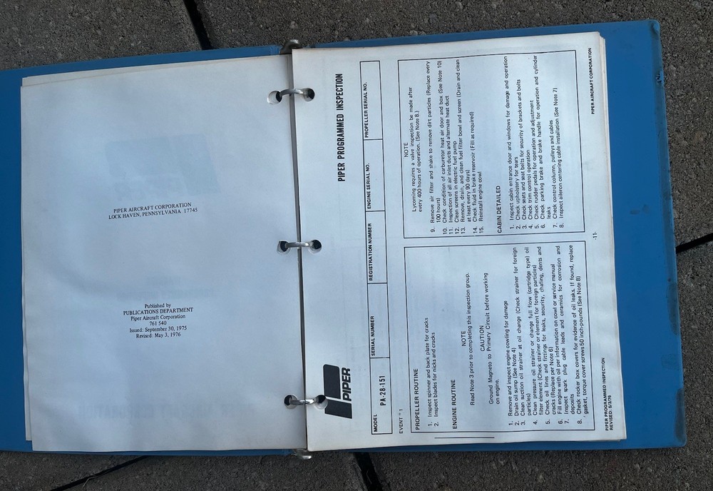 Piper Warrior Programmed Inspection 761-540 Original