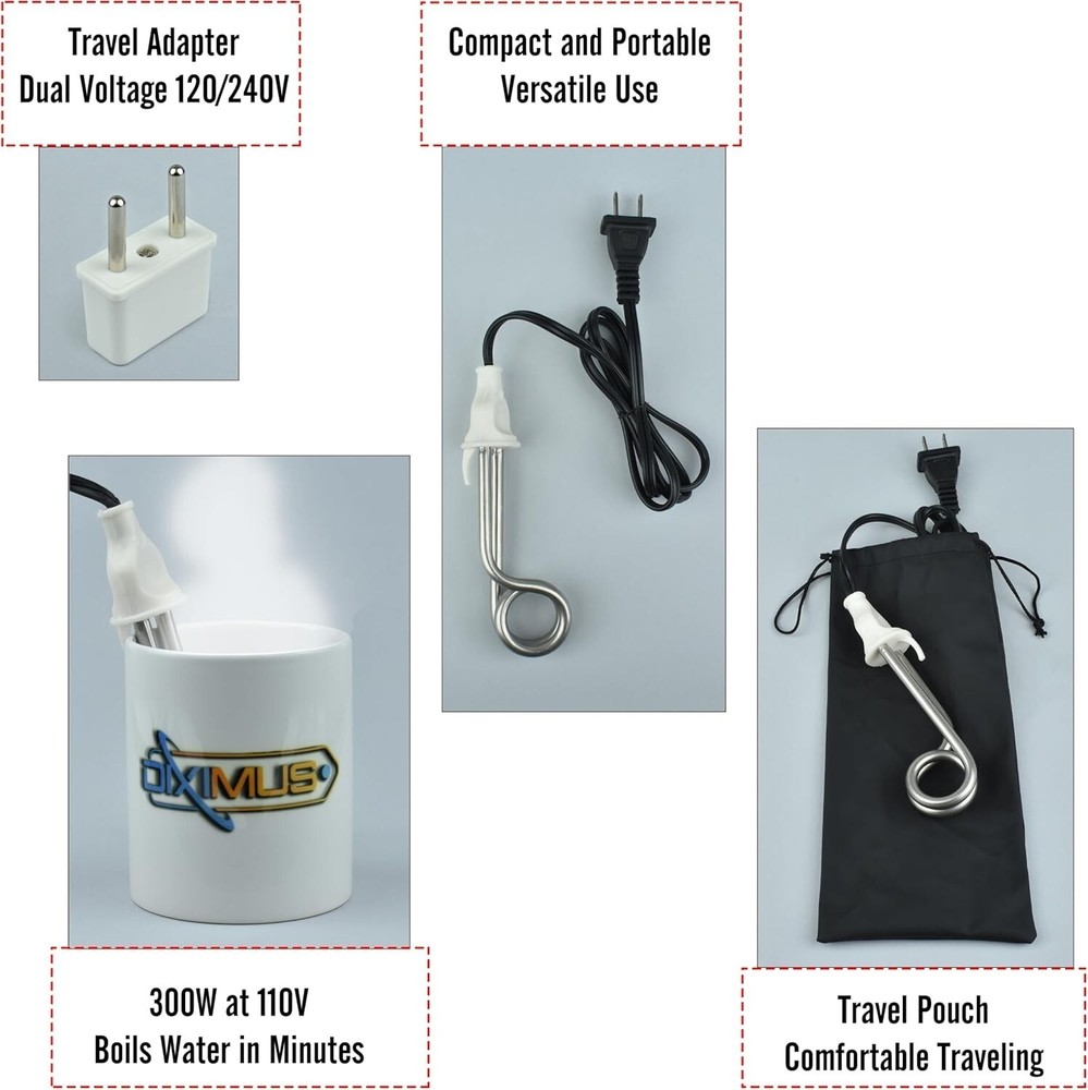 Calentador De Agua De Inmersión Con Cubierta De Cubo Eléctrico Portátil, 300W US