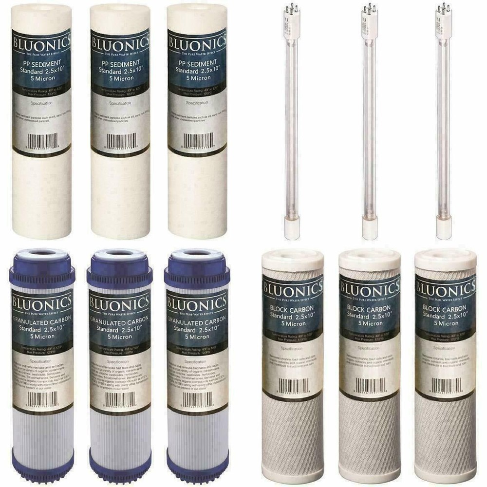 12 pc Replacement Water Filter Set for our 4 Stage UV Under Sink Filter System