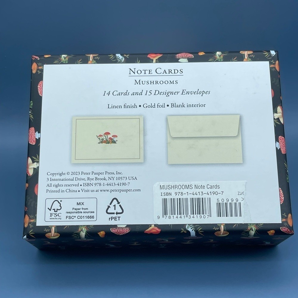 Mushrooms Note Cards | 14 Cards with Embellished Toadstools, NWT