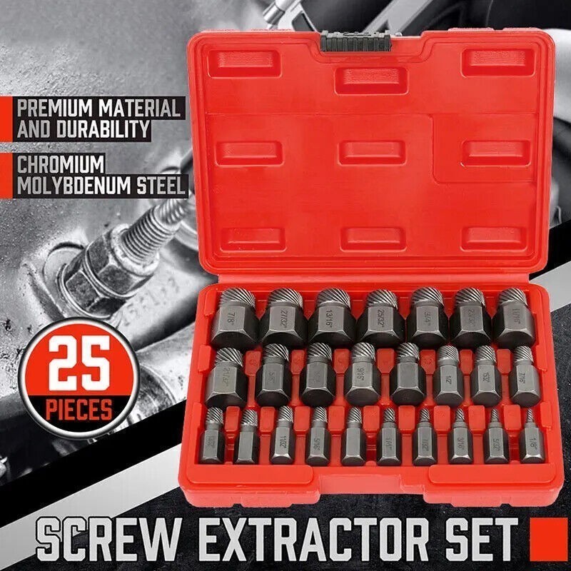 25Pcs Screw Extractor Set Hex Head Multi-Spline Easy Out Bolt Extractor Set