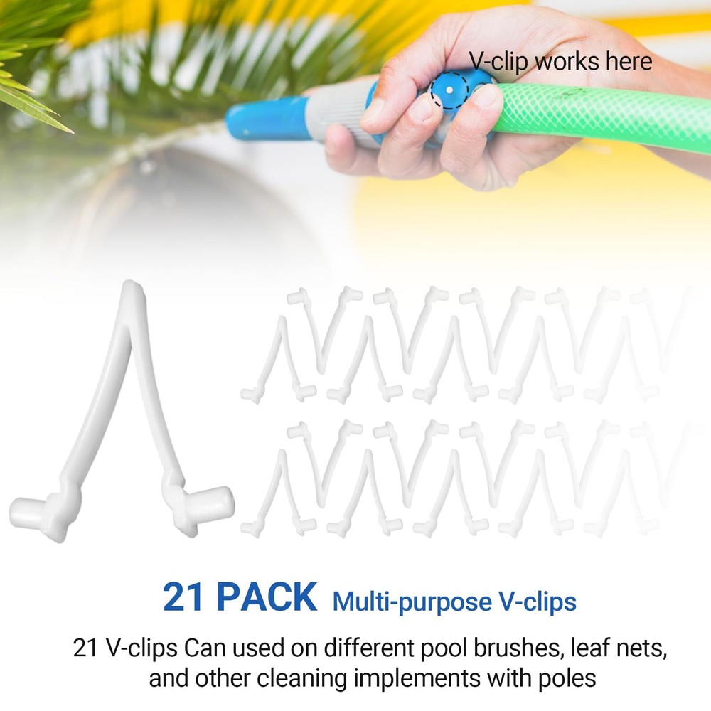 (21-Pack) Replacement Pool V-Clips - Pool Brush Plastic Clips/Pool Pole Net