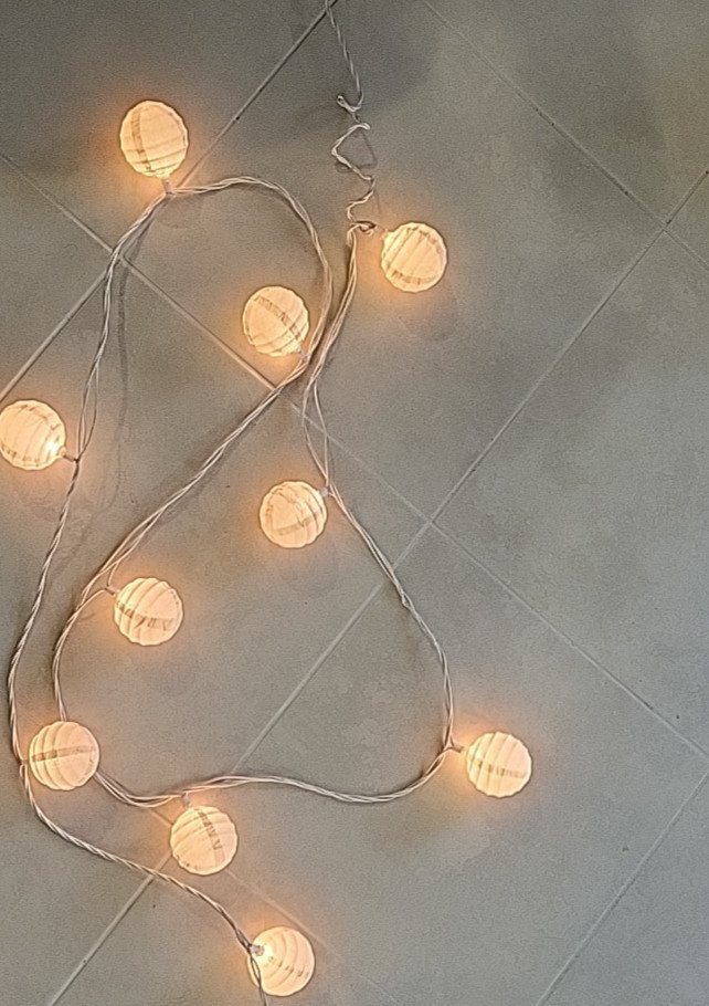 Japanese Round White Paper Lanterns and White wire String Light set