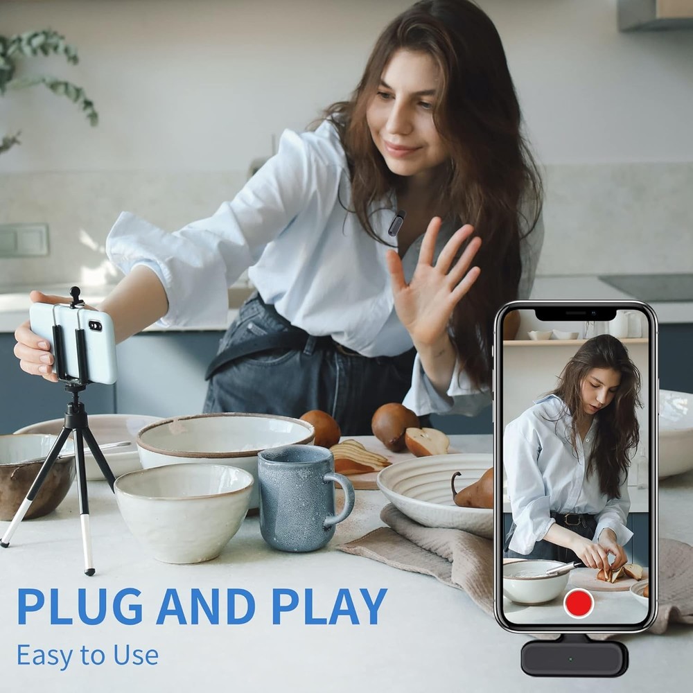 2 Pack Professional Wireless Lavalier Microphone for iPhone Normal, Black