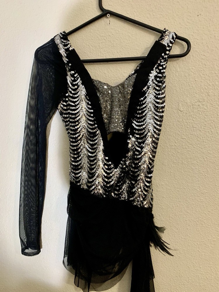 Dance Jazz Kell Womens Size S Silver Sequins Black Mesh Lined Beautiful!