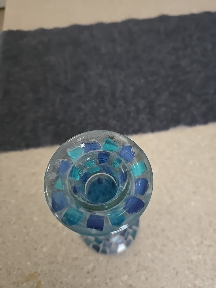 Artistic Blue Green 8" Glass Candlestick