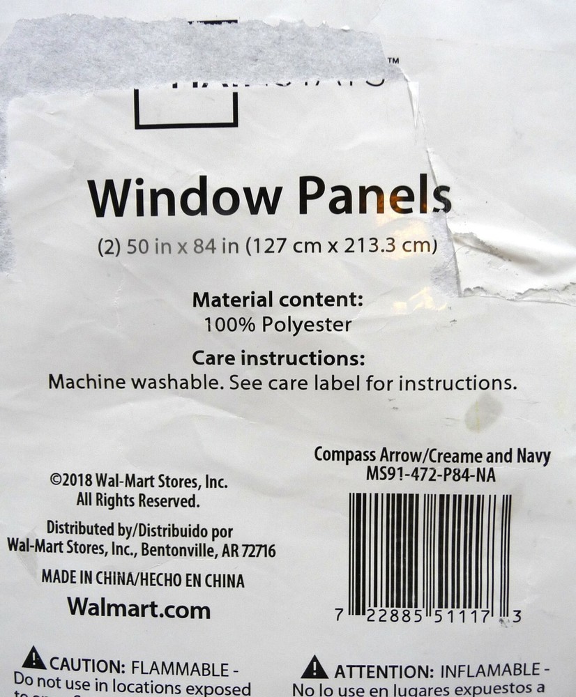 Mainstays Adventurer Compass Arrow Pattern Window Panel 50x84" Navy Blue & Creme
