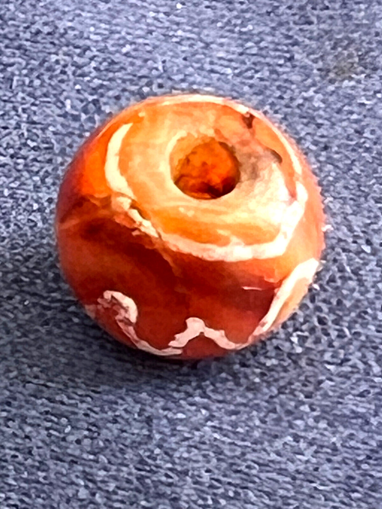 ANCIENT CARNELIAN ETCHED STONE TIBETAN BEAD - WAVE PATTERN - DZI - PYU (14)