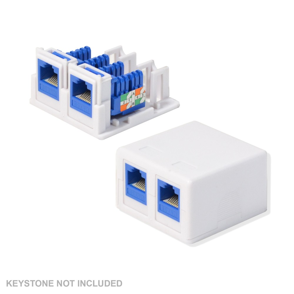 20 Pack Surface Mount Box 2 Port Double Hole Keystone Jack Cat5e/Cat6 White
