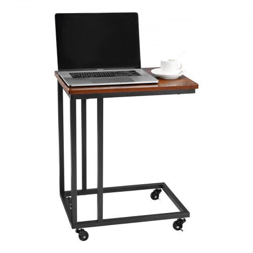 C Table, C Shaped Sofa Side Table with Metal Frame Rolling Casters, Portable C