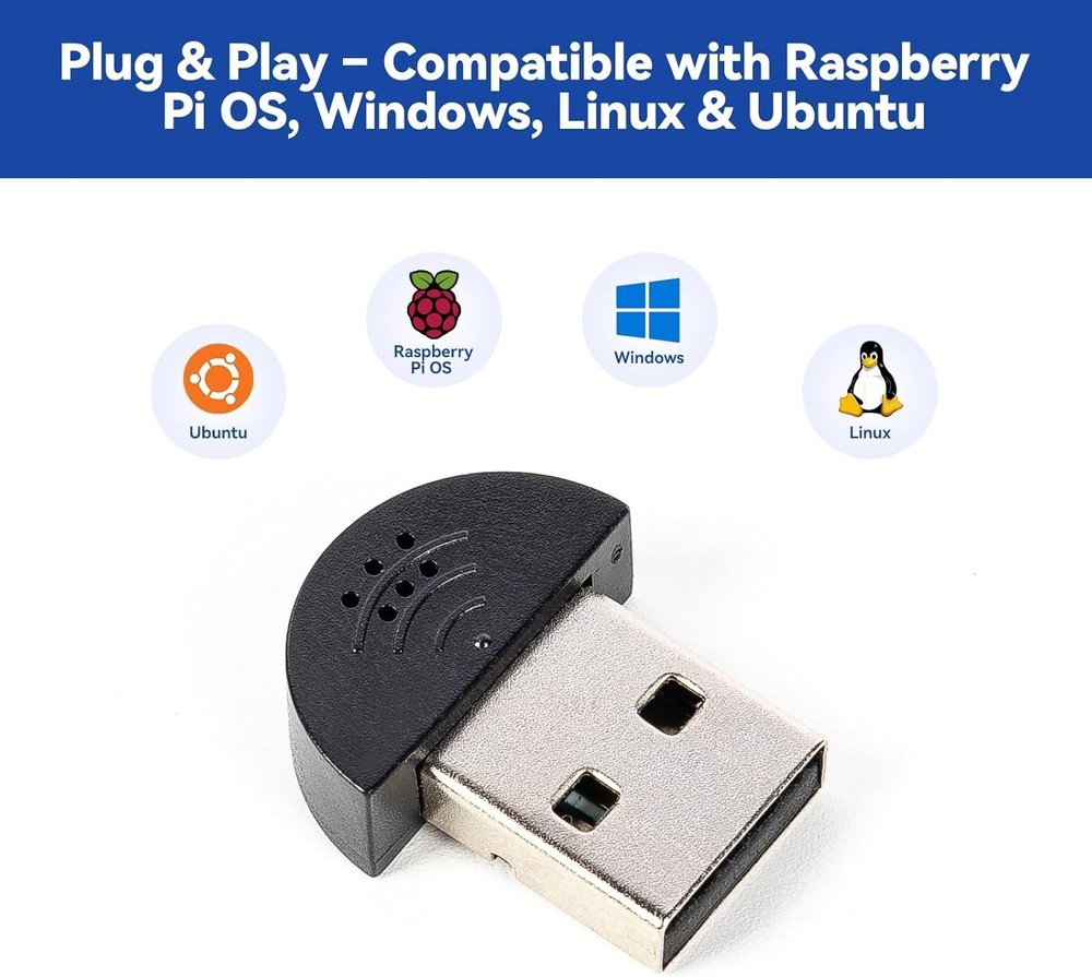 Compact USB Microphone for Raspberry Pi 5/4B/3B+ & Laptops – No Driver Needed