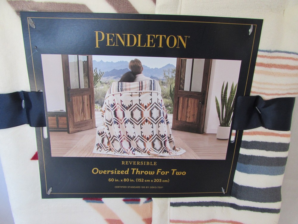 Pendleton Designer Throw Blanket For Two 60" X 80" Reversible Oversized Cream