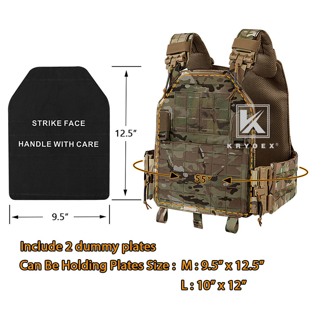 KRYDEX Plate Carrier Tactical Vest Quick Release & Laser Cut MOLLE Panel Camo