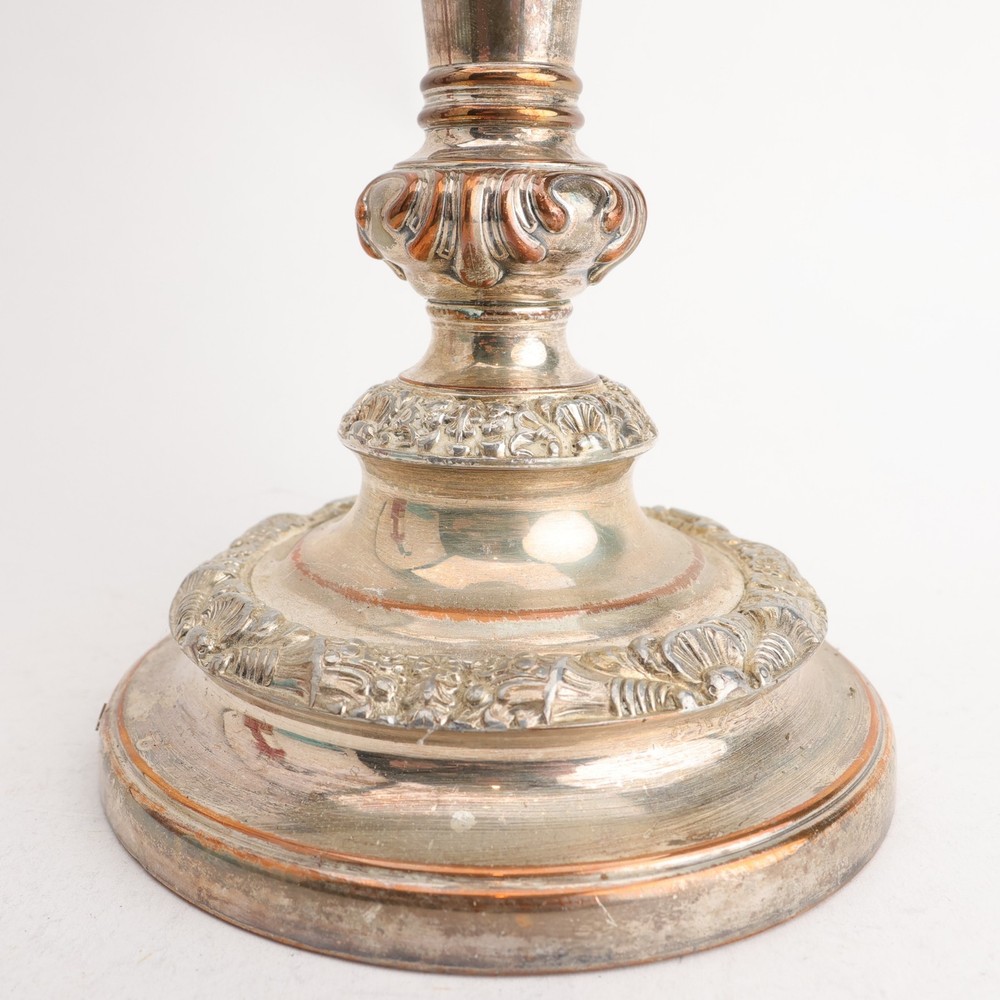 Old Sheffield Plate 11 1/4" Pair Shell & Cornucopia Decorated Candlesticks