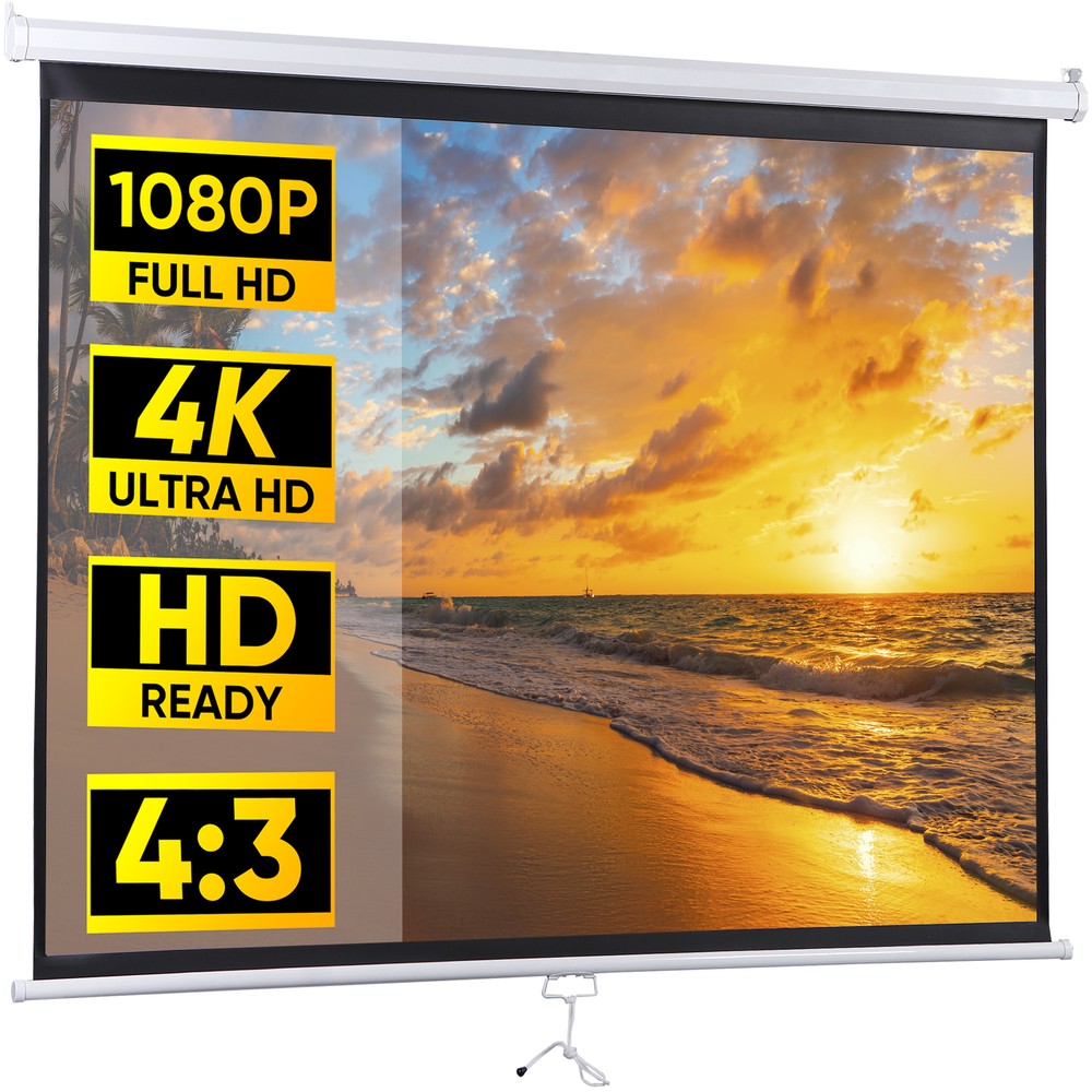4:3 Manual 72" Diagonal Home Movie Pull Down Projector Screen Matte White