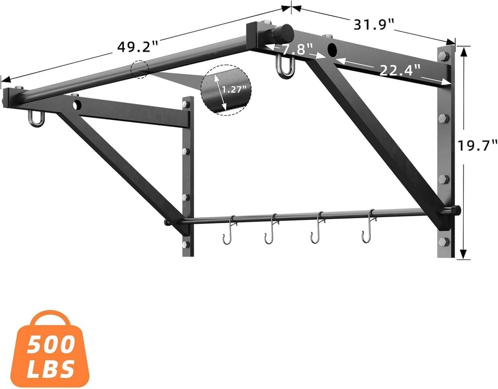 Wall Mounted Pull Up Bar, Strength Training Chin Up Bar with Hooks, Adjustable D