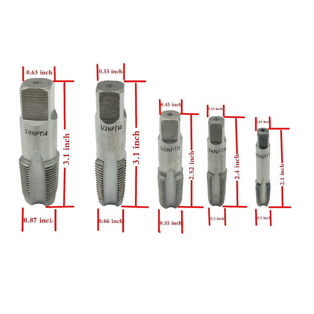 5 Piece NPT Thread Forming Taps, Pipe Taps Set, High-Speed 5 Piece, 5