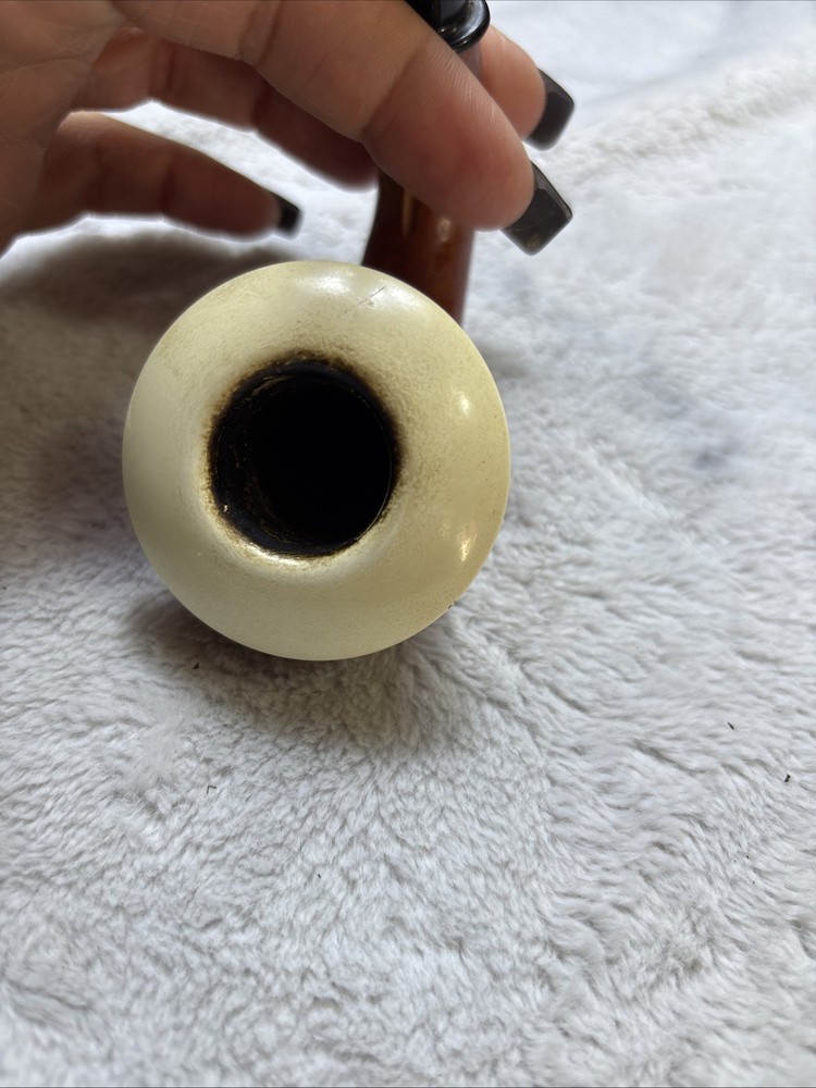 VTG CALABASH PIPE CERAMIC LINED CARVED GOURD