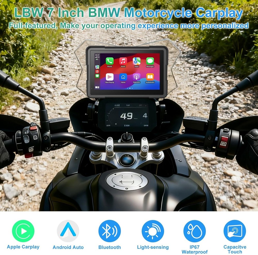 7" Motorcycle CarPlay Android Auto IP67 Waterproof GPS Navigation Bluetooth H14