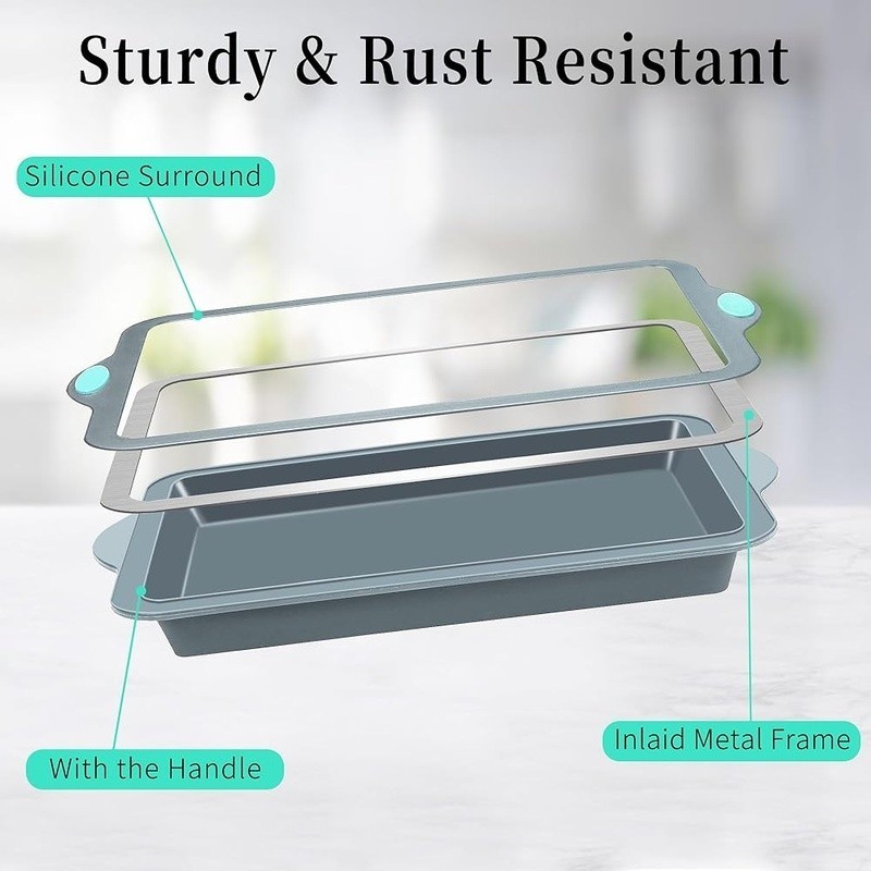 4 Pieces Nonstick Bakeware Set with Baking Pans Silicone Baking Sheets Cake Pan