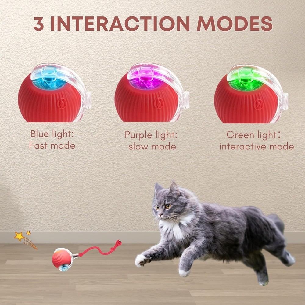 Rocfish Durable Interactive Cat Toys for Indoor Cats, Smart Automatic Red