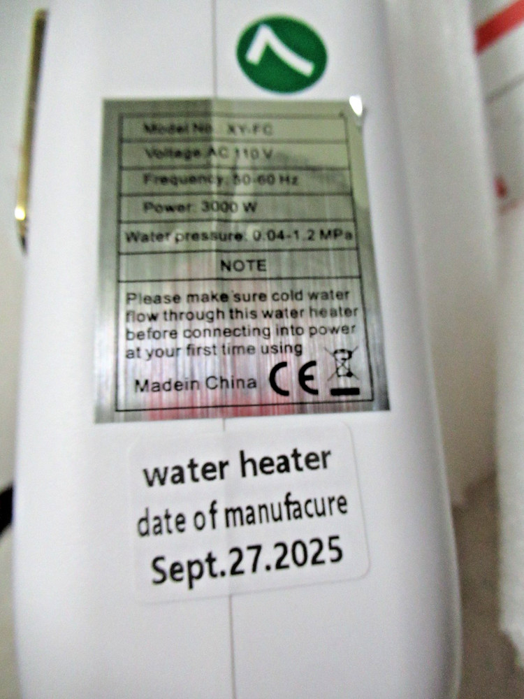 Tankless Water Heater Electric 110V 3000W Under Sink or Mini RV WHITE XY-FC