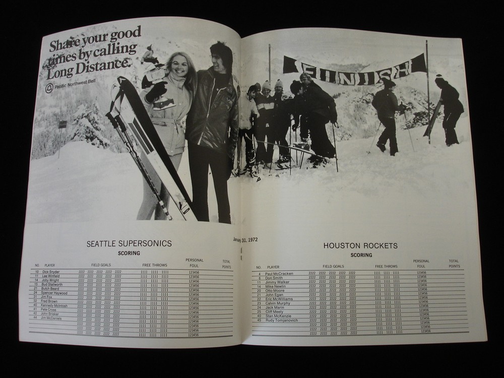 January 31, 1972 Houston Rockets @ Seattle Supersonics NBA Program