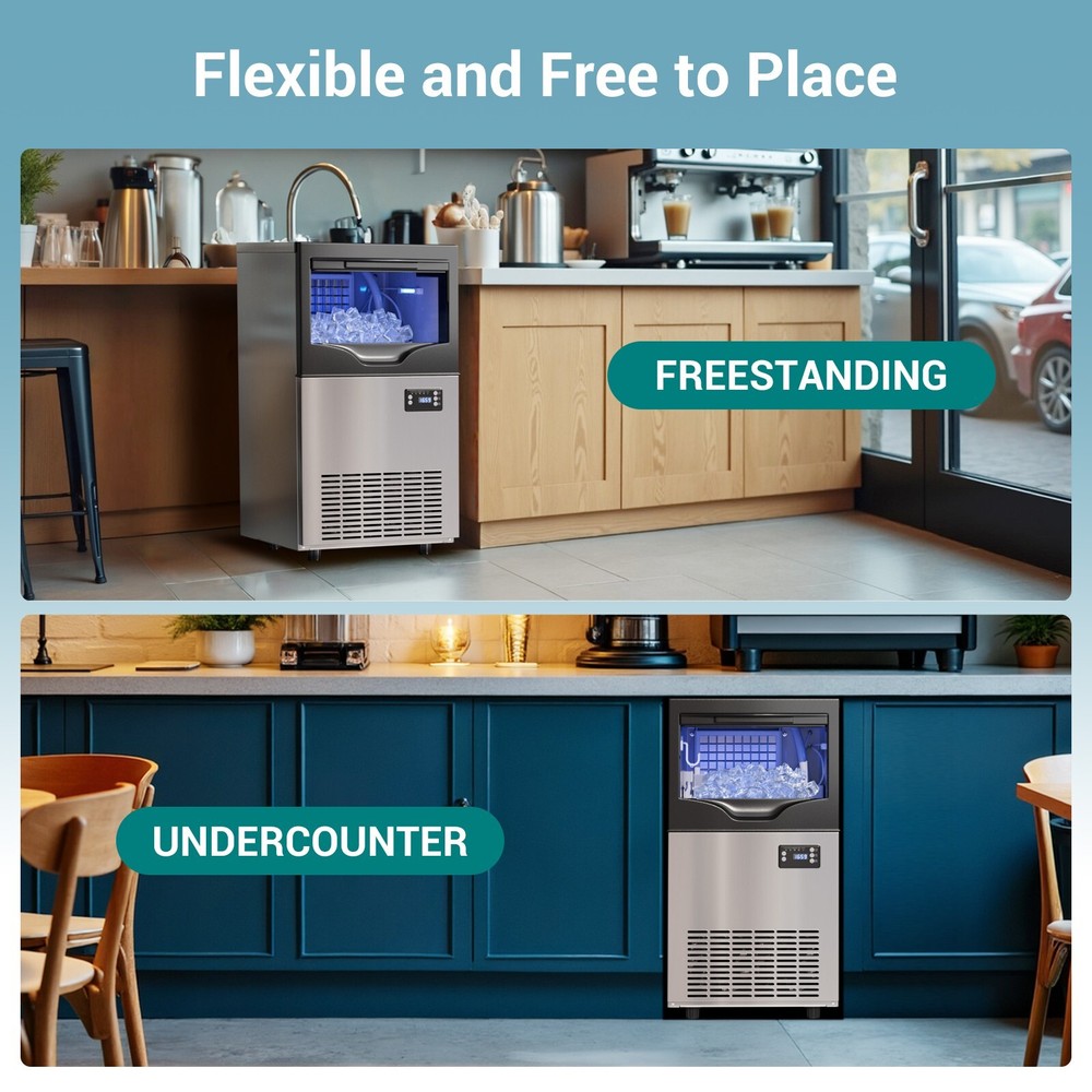 100LBS/24H Undercounter Commercial Ice Maker Machine with 3 Ice Thickness Mode