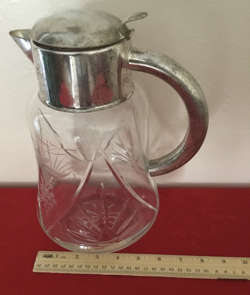Vintage Glass Silver Plated Pitcher