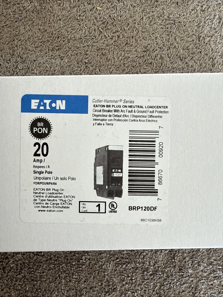 (3) Eaton BRP120DF AFCI/GFCI Dual Function 20AMP 1-Pole Circuit Breakers